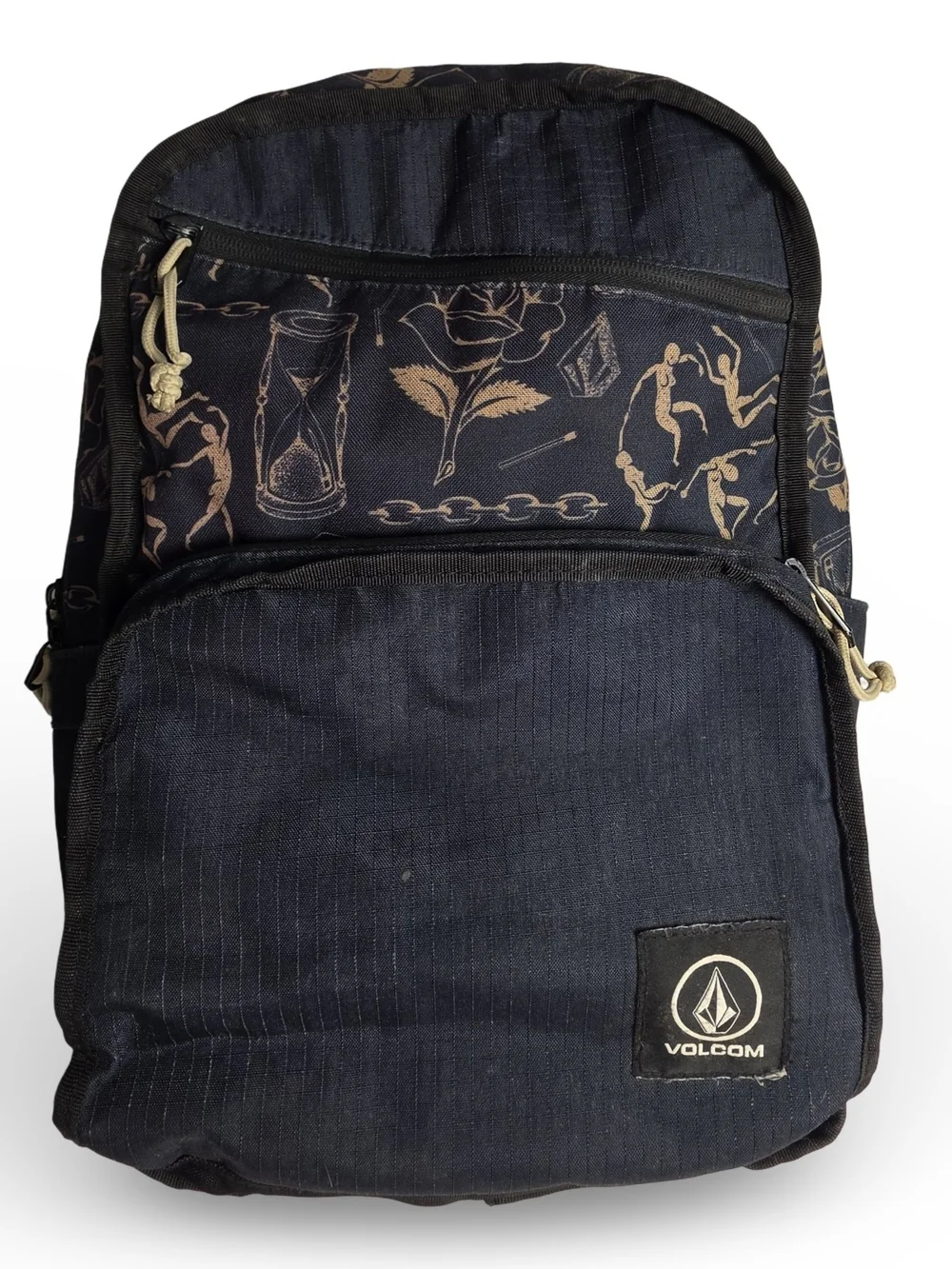 Volcom Black W/ Beige Tattoo Art Graphics Backpack Skate Streetwear School Bag